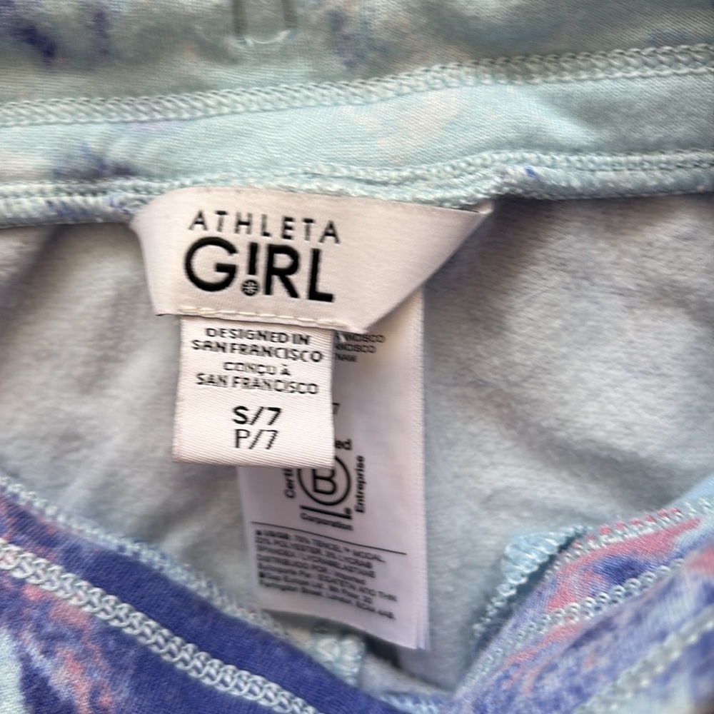 Athleta girl sweatsuit top and bottom included size small 7 purple tie-dye